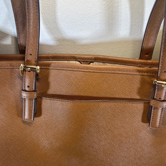 Michael Kors Jet Set East West Signature Brown Leather Tote Purse  Shoulder Bag - Picture 6 of 12